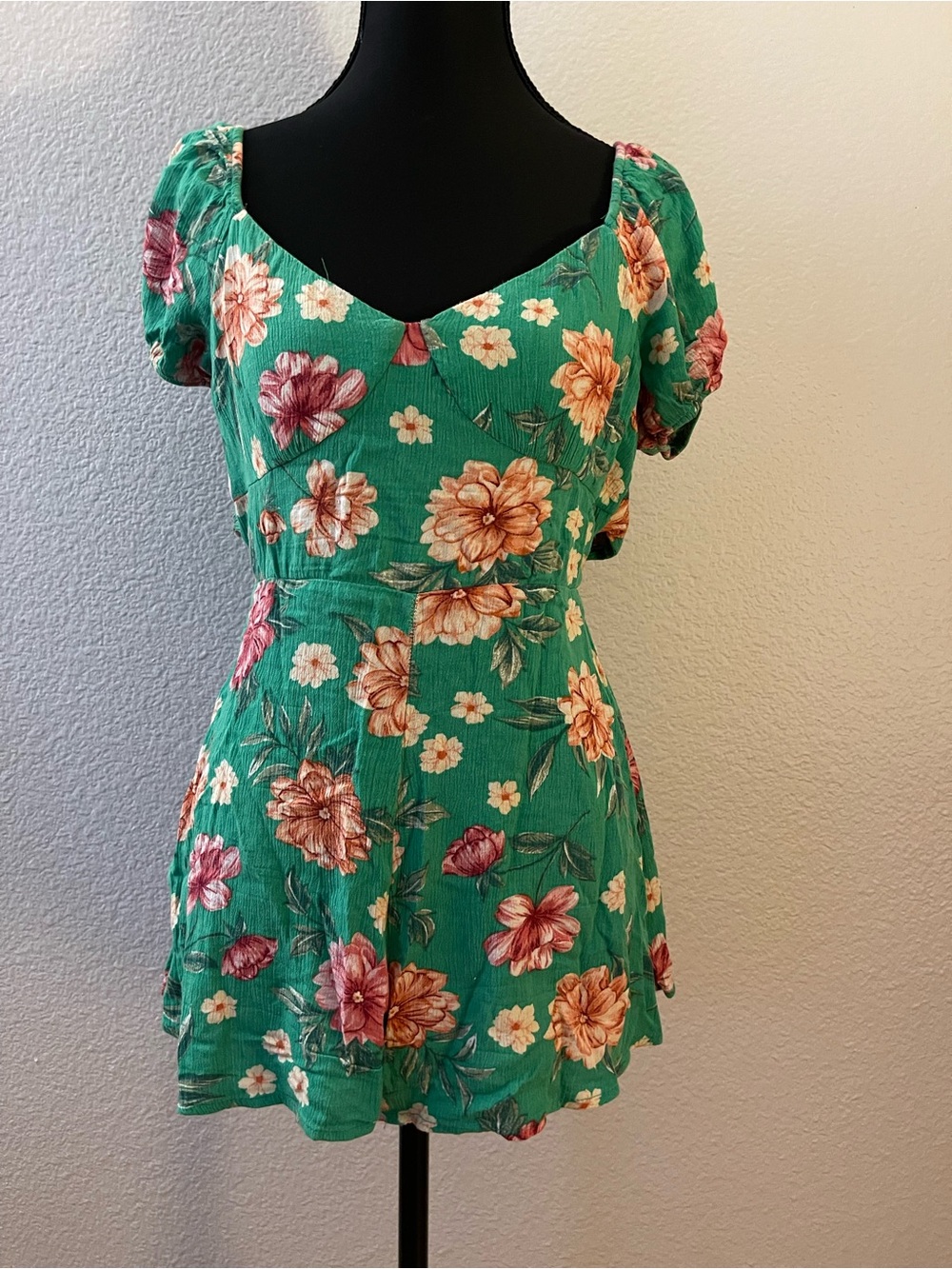 Ambiance Green Floral Short Sleeve Romper